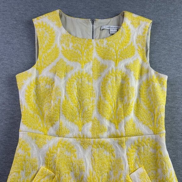 DIANE von FURSTENBERG Sz 4 'Carpreena' Lemon Yellow Floral Stamp Mini Dress - Picture 3 of 7